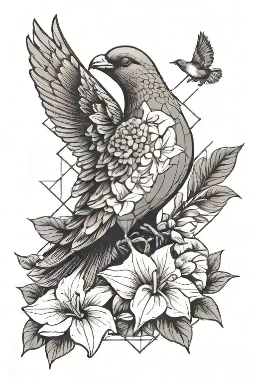memorial tattoo pidgeon with white calla flowers tattoo design idea