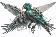 Cyberpunk Quetzel bird tattoo design idea