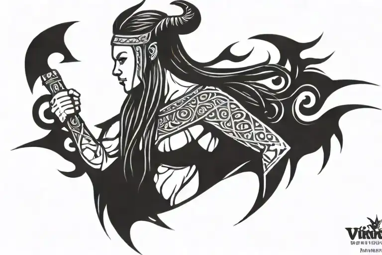 viking female worrior tribal tattoo design idea