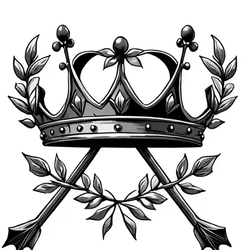a crown made of an olive branch that is side on with two arrows crossed in the centre tattoo design idea