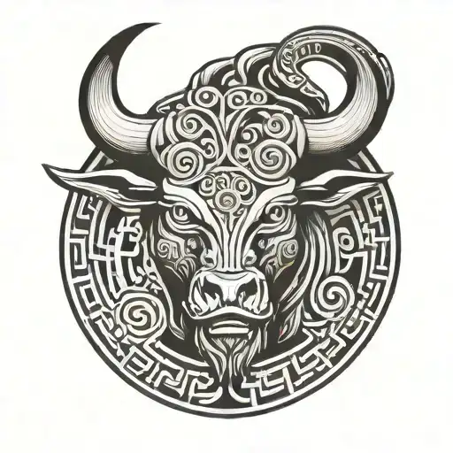 minotaur column greek labyrinth motif grc tattoo design idea