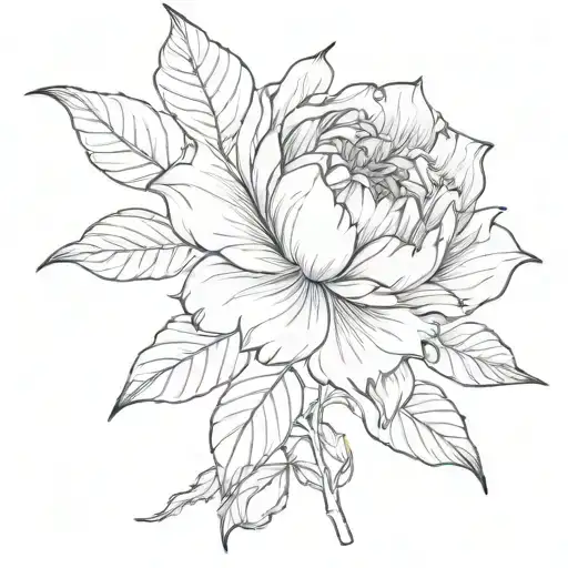Create a black and white stencil of a flower similar to the one in the image, with defined and detailed lines that captu tattoo design idea