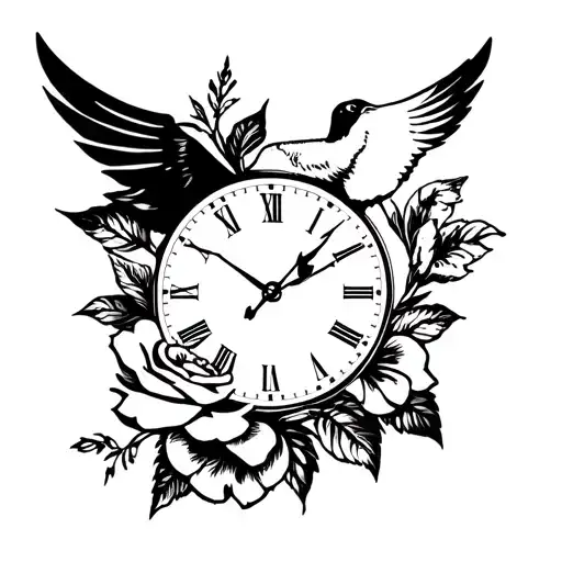 Dove rose and clock tattoo design idea