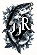 sturgeon with the initials JR inside tattoo design idea