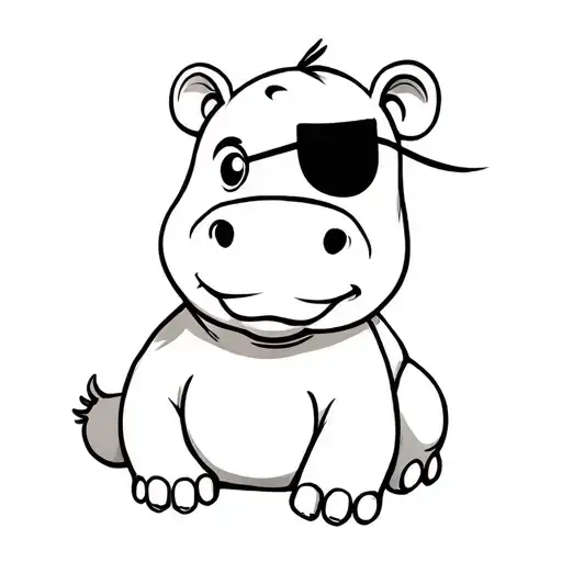 baby cartoon hippopotamus sitting with an eyepatch on the right eye tattoo design idea