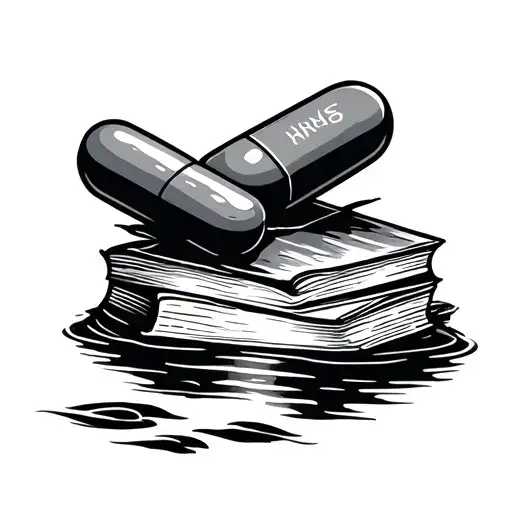 pill with books inside A stream tattoo design idea
