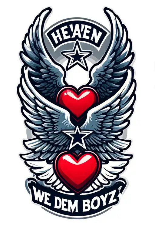 "We dem boyz " Heaven Dallas cowboys wings star heart tattoo design idea