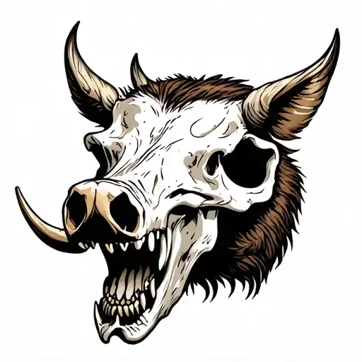 boar skull with open mouth and tusks tattoo design idea