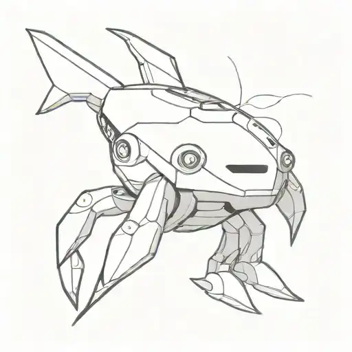 A minimalist design of a strong and impactful sea robotic creature inspired by mythology tattoo design idea
