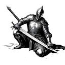 Templar knight kneeling with sword in hand  tattoo design idea