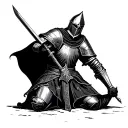 Templar knight kneeling with sword in hand  tattoo design idea