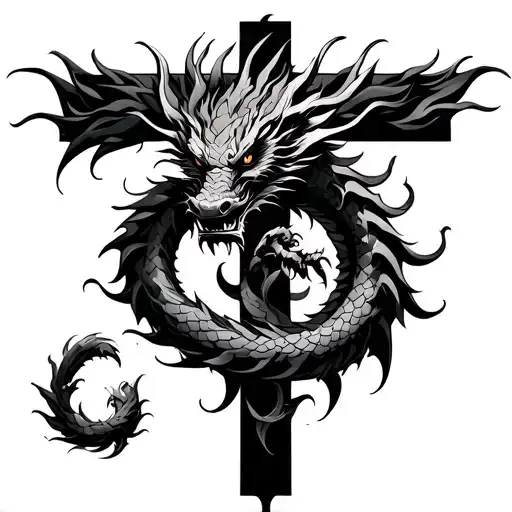 japanese dragon wrapped around a cross tattoo design idea