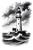 Lighthouse in storm sea waves tattoo design idea