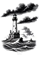 Lighthouse in storm sea waves tattoo design idea