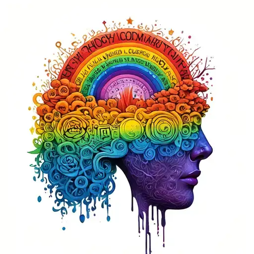 A hauntingly beautiful tattoo of a rainbow made of psychological symbols, highlighting the client's passion for both psychology and colorful aesthetics tattoo design idea