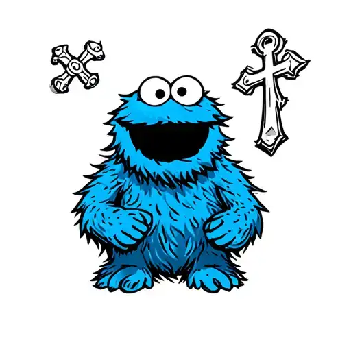 Cookie Monster tattoo with a anchor cross tattoo design idea