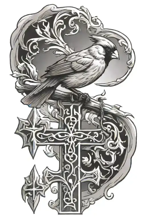 cardinal on a cross  tattoo design idea