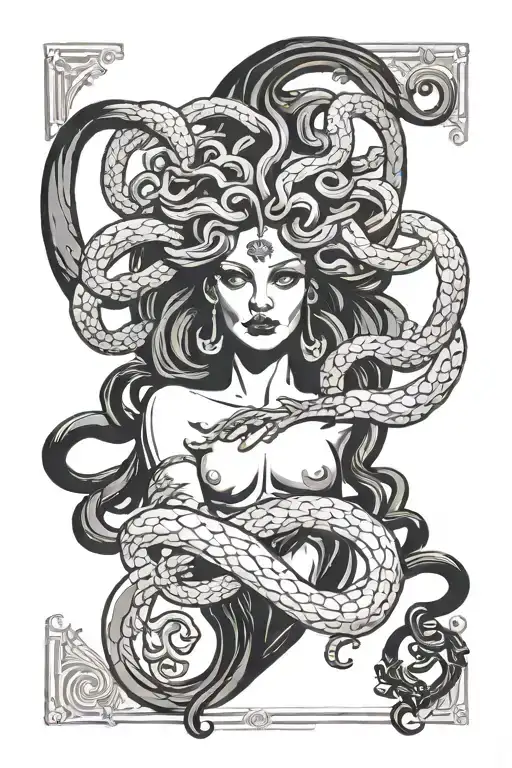 medusa head with justice tarot card design featuring tattoo design idea