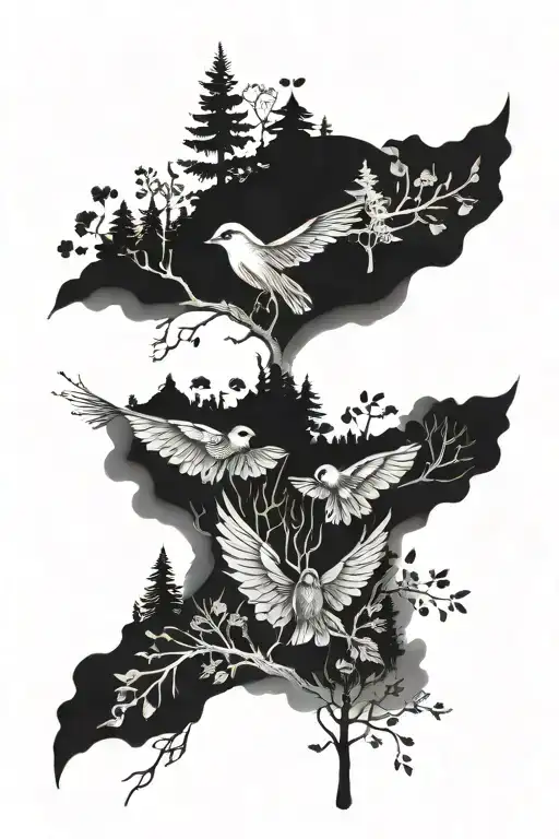 dark romance style. teen friendship and nostalgia with forests and first loves. magic.  tattoo design idea