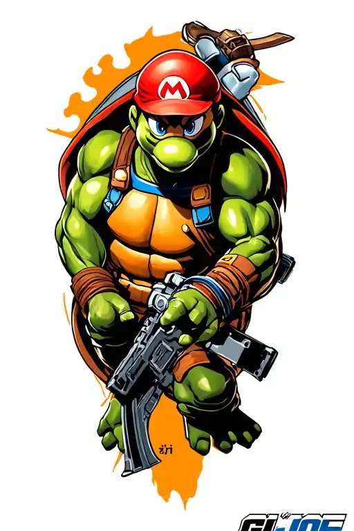 GI joe, thundercats, mario, ninja turtles sleeve tattoo design idea