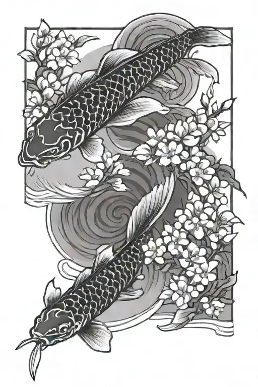 Koi Pond and Cherry Blossoms samurai tattoo design idea