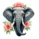 elephant head facing with a flower coming out of its trunk tattoo design idea