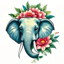 elephant head facing with a flower coming out of its trunk tattoo design idea