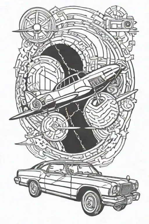 compus aeroplan car driving tattoo design idea