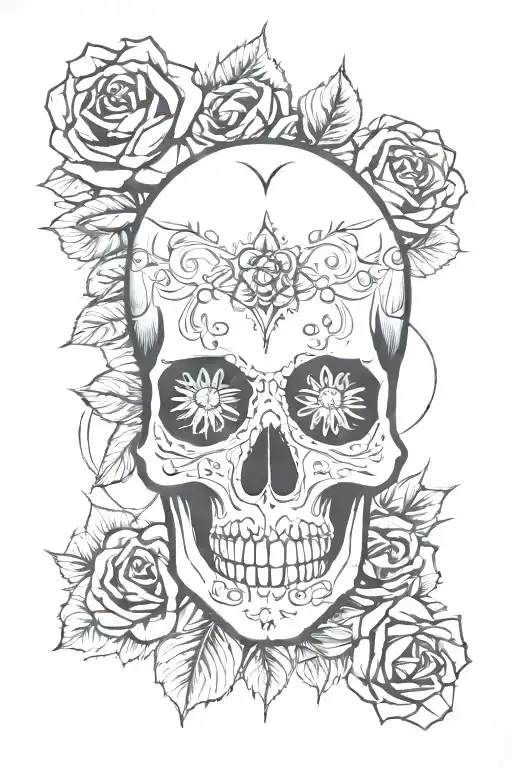 skull and roses with mandala design incorporating tattoo design idea