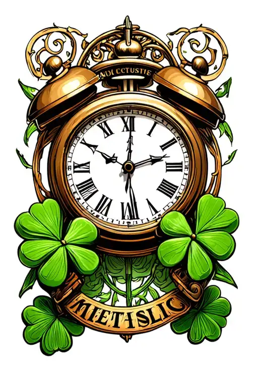 luck clover justice clock time Metallica ac/dc tattoo design idea