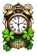 luck clover justice clock time Metallica ac/dc tattoo design idea