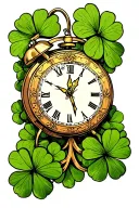 luck clover justice clock time Metallica ac/dc tattoo design idea