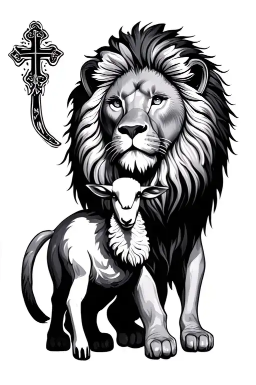 lion and lamb lion cross nails tattoo design idea