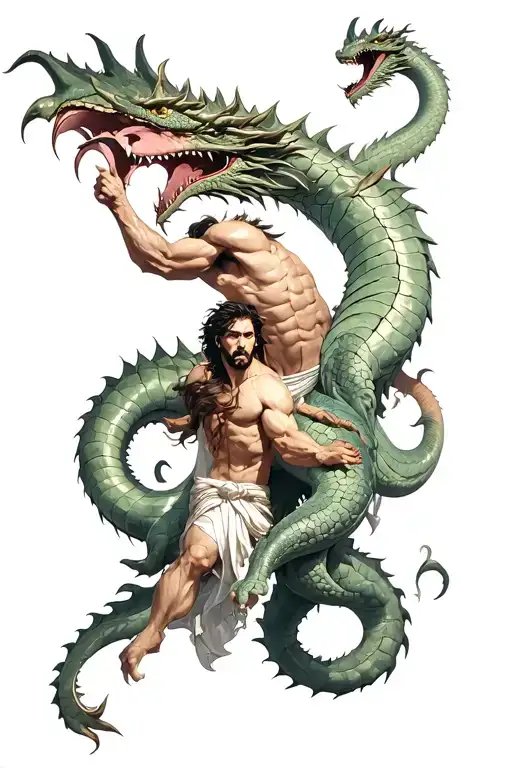 Hercules fighting Hydra dragon tattoo design idea