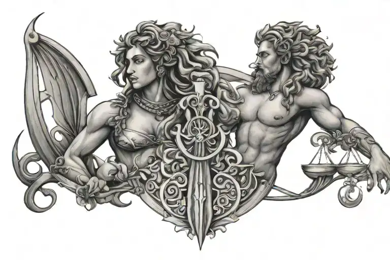 libra zodiac sign and leo zodiac sign intertwined tattoo design idea