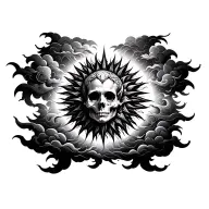 A gothic sun shining trough dark clouds surrounding tattoo design idea