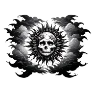 A gothic sun shining trough dark clouds surrounding tattoo design idea