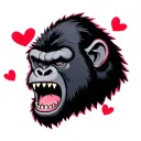 gorilla head screaming cartoony and goofy looking and femine w hearts around it and straight teeth not gorilla fangs  tattoo design idea