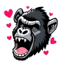 gorilla head screaming cartoony and goofy looking and femine w hearts around it and straight teeth not gorilla fangs  tattoo design idea