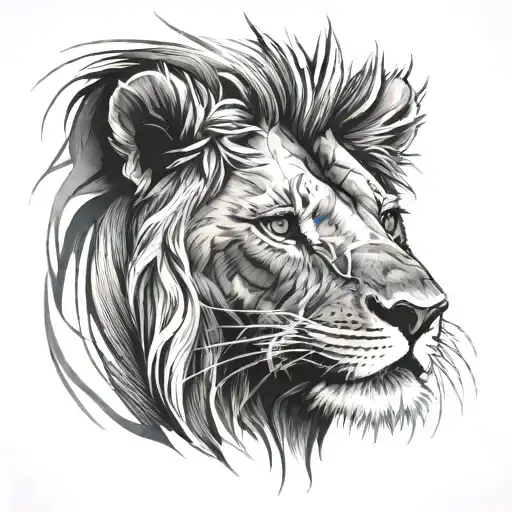 A vertical spine tattoo featuring a detailed fine-line lion’s head with  tattoo design idea
