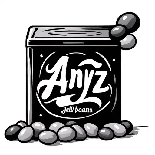 Square box with the inscription Anyz jelly beans tattoo design idea