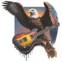 colorful sunset behind eagle wings spread behind electric guitar tattoo design idea