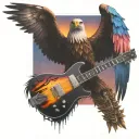 colorful sunset behind eagle wings spread behind electric guitar tattoo design idea