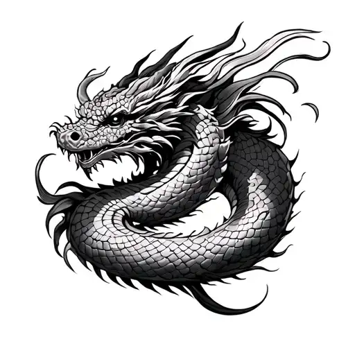 High-detail black-and-gray tattoo design of an Indonesian Naga (Antaboga) — a long, sinuous serpent-dragon with intricat tattoo design idea