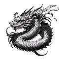 High-detail black-and-gray tattoo design of an Indonesian Naga (Antaboga) — a long, sinuous serpent-dragon with intricat tattoo design idea