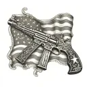 An intricate cross design intertwined with the American flag and a subtle representation of the 2nd amendment tattoo design idea