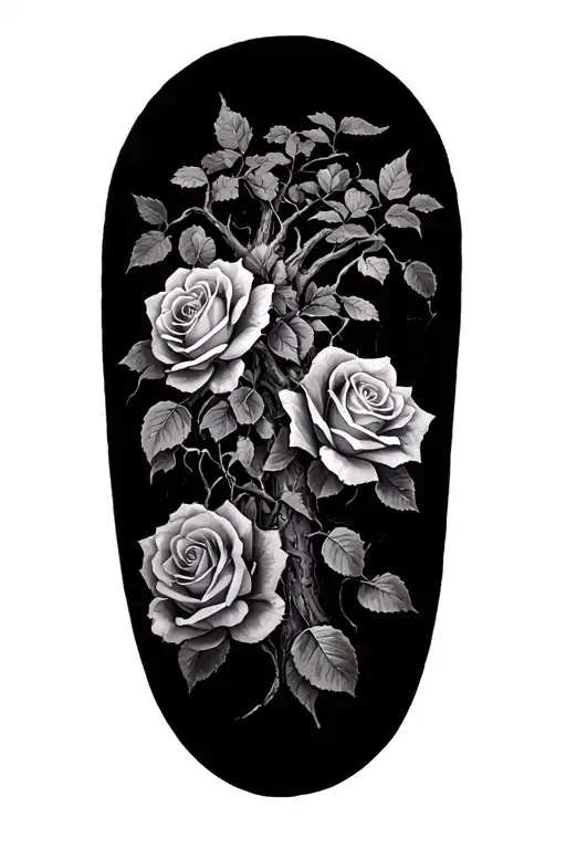 ROSES AND WILLOW TREE AND MAP tattoo design idea