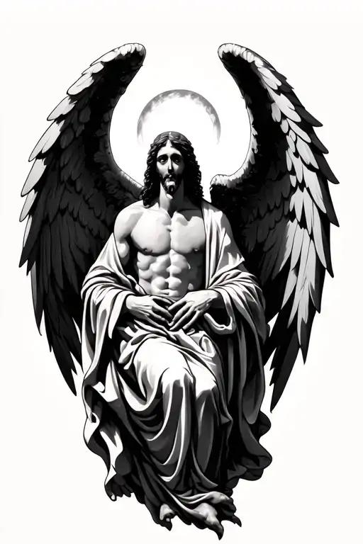 Angel of death holding jesus tattoo design idea