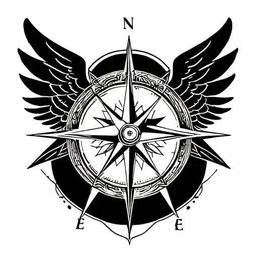 wings and ship and compass tattoo design idea