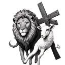 lion and lamb with a cross  tattoo design idea